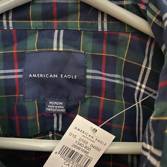 American eagle green plaid shirt with tags on - Picture 2 of 2